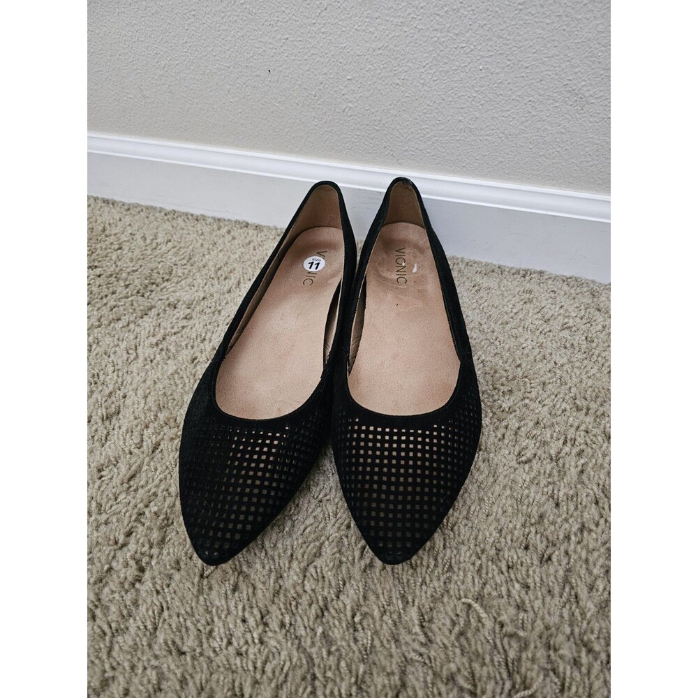 Vionic Womens Size 11 Black Suede Perforated Mesh Pointed Toe Ballet Flats